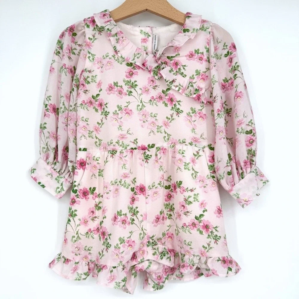 Janie and Jack Pink Floral Ruffle Chiffon Romper 18-24 Months Easter‎
